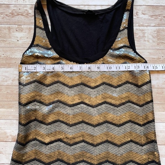 Express Sequined Tank Top Silver Gold  Chevron Scoop Neck Size S - Picture 9 of 11